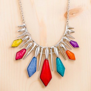 SOLAR Color Silver Necklace Solar Pavé Breastplate Silver and Multicolor Rhodium Crystal and Resins