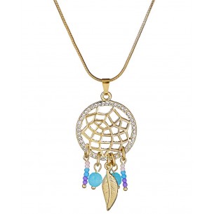 TAMPA REVITAS Color Gold Necklace Ethnic Dream Catcher Y Pendant Necklace Gold and Multicolor Rhodium Crystal