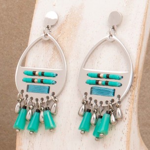 ISLA MADERA Turquoise Silver earrings Short pendants Ethnic Silver Blue Stainless steel Woven crystal beads