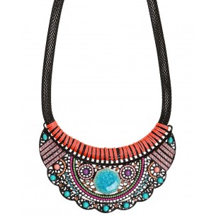 POGUES Necklace Color Black Ethnic Openwork Pavé Breastplate Black and Multicolor Metal Crystal