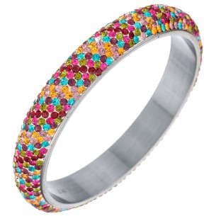 GALA STEEL Color Silver bracelet Rigid bangle paved Crystal river Silver and Multicolor Stainless steel Ceramic