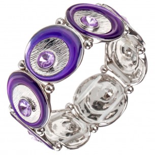 CLIPSO Bracelet Mauve Silver Soft elastic cuff Contemporary Silver and Violet Rhodium Crystal and enamels