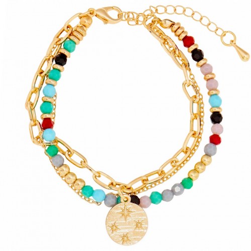 Bracelet GALAXIS SUMMER Color Gold Bracelet de perles souple multirangs Symboles stellaires Doré Multicolore Laiton doré Cristal