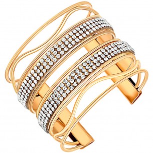 ONDOLINE White Gold bracelet Flexible rigid openwork cuff Contemporary Gold and White Gold with fine gold Crystal