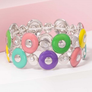 ONDOLE Color Silver bracelet Soft elastic cuff Contemporary Silver and Multicolor Rhodium Crystal and enamels