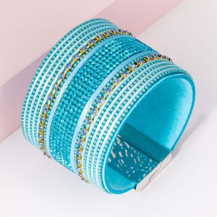 MAREA Turquoise Silver bracelet Soft paved cuff Crystal river Silver and Turquoise Rhodium and Faux Leather Crystal