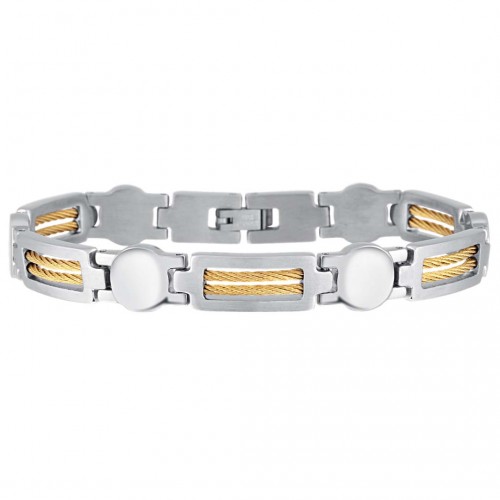 Bracelet GABRIEL Gold & Silver Curb flexible chain Two-tone Silver Gold 316L stainless steel Gold Adjustable size