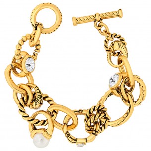 PARISIAN White Gold Bracelet Contemporary Pendant Bracelet Gold and White Brass gilded with fine gold Crystal Beads