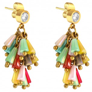 GLORIA Color gold multicolored golden steel crystal earrings