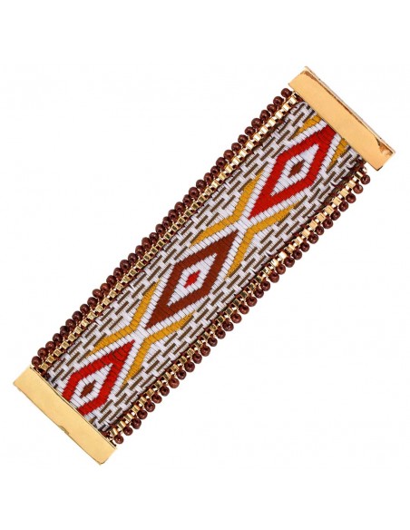 LAPAMPA Camel Gold bracelet Soft cuff Native American ethnic Golden Camel Rhodium Ethnic embroidery suede lining Beads