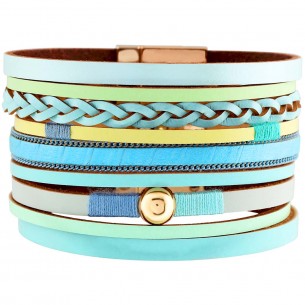 MAESTRA Aqua Gold Bracelet Soft Multi-row Braided Cuff Gold and Blue Brass gilded with fine gold Leather
