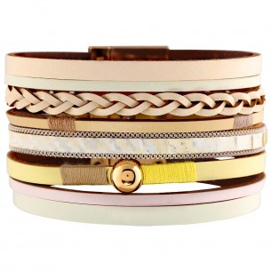 MAESTRA Beige Gold bracelet Soft cuff Multi-row Braided Gold and Beige Brass gilded with fine gold Leather