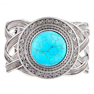 EL GRIEGO Turquoise Silver bracelet Flexible rigid openwork cuff Ancient Greek Silver Rhodium and reconstituted Turquoise