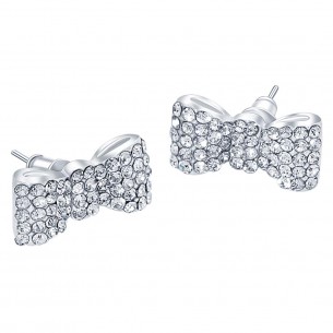 NOELLY White Silver Stud Earrings Silver and White Rhodium Crystal Knots