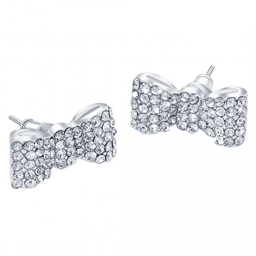 Boucles d'oreilles NOELLY White Silver Puces clous Nœuds Argent et Blanc Rhodium Cristal