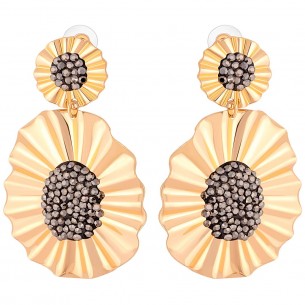 SOLACE Gray Hematite Gold Pavé Dangle Earrings Solar Gold and Gray Rhodium Crystal