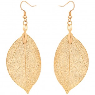 LEAFIE Gold Earrings Long Dangling Leaf Golden Brass gilded with fine gold