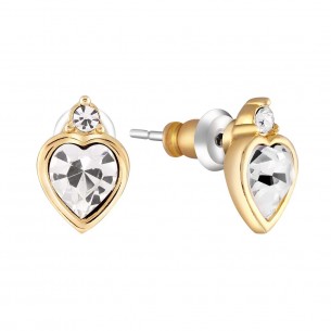 AMOR White Gold Stud Earrings Gold and White Heart Gold with fine gold Crystal