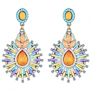 SUNLOSA Color Gold Earrings Paved Pendant Classic Chic Golden and Multicolor Brass gilded with fine gold Crystal Beads