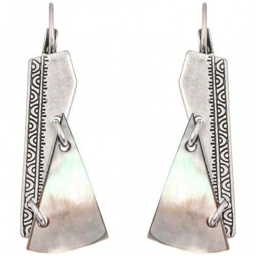 EVANEA Silver Earrings Short openwork sleepers Ethnic Silver Silver-plated brass Natural mother-of-pearl