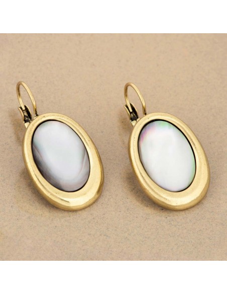 Boucles d'oreilles SODADE Gold Dormeuses courtes pavées Classique intemporel Doré Laiton doré à l'or fin Nacre naturelle