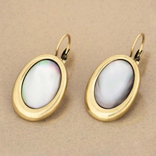SODADE Gold Earrings Short paved sleepers Timeless classic Golden Brass gilded with fine gold Natural mother-of-pearl