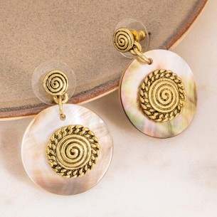 EL MAR SHELL Gold earrings Short pendants Curb Gold Brass gilded with fine gold Natural mother-of-pearl
