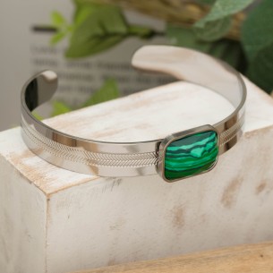 GEOLYS Gold Silver steel cuff bracelet Malachite green...