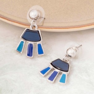 VITU Blue Silver Earrings Short Dangle Contemporary Silver and Blue Rhodium Crystal and Enamels