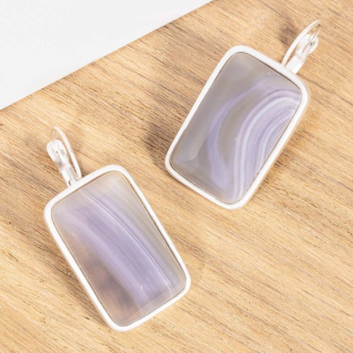 PEDRINE Gray Silver Earrings Short sleepers Cabochon in natural stone Silver and Gray Rhodium Agathe