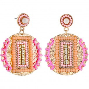 Boucles d'oreilles SOKARE Pink Gold Pendantes pavées Contemporain Doré et Rose Laiton doré à l'or fin Cristal