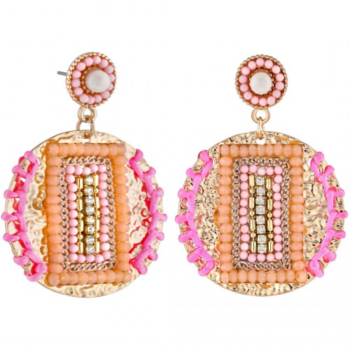 SOKARE Pink Gold earrings Pavé pendants Contemporary Golden and Pink Brass gilded with fine gold Crystal