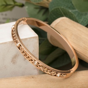 NINA Pink Gold Silver bangle bracelet with curb link...