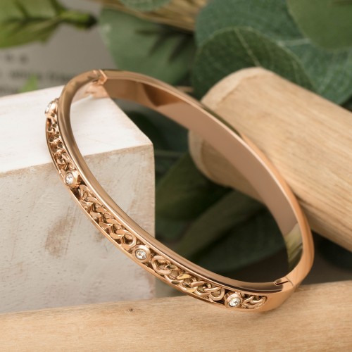 NINA Pink Gold Silver bracelet jonc maille gourmette acier cristal argent rosé