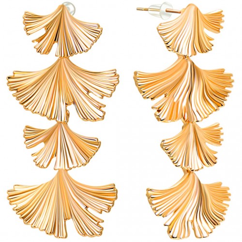 NATURE LEAVES Gold earrings Long pendants Articulated foliage Golden Brass gilded with fine gold