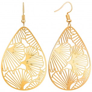 LEAF WALL Gold earrings Openwork pendants Filigree foliage Golden Brass gilded with fine gold