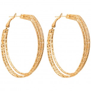 OVALEA Gold earrings Openwork hoops Chiseled multi-row oval Golden Brass gilded with fine gold