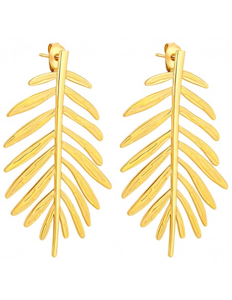 Boucles d'oreilles PALMOJAS STEEL Gold Pendantes ajourées Feuille de palmier Doré Acier inoxydable doré à l'or fin
