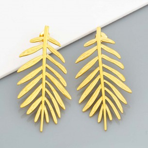 PALMOJAS STEEL Gold earrings Openwork pendants Palm leaf Golden Stainless steel gilded with fine gold