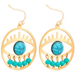 EYONA Turquoise Gold Earrings Openwork Pendants Golden Eye Stainless steel gilded with fine gold Reconstituted Turquoise