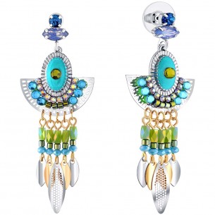 Boucles d'oreilles GRANADA Turquoise Silver Pendantes à pendentif Romantique italienne Argent et Turquoise Rhodium Cristal