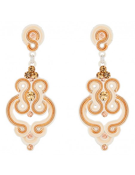 Boucles d'oreilles ASTRAEL Beige Silver Pendantes ajourées Romantique Argent et Beige Rhodium Cristal et émaux