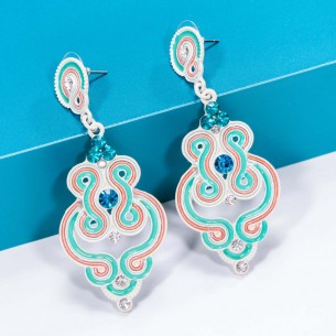 ASTRAEL Pink Blue Silver earrings Openwork pendants Romantic Silver and Pink Blue Rhodium Crystal and enamels