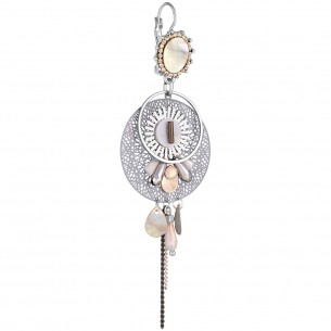 LINDA Gray Silver Earrings Long openwork earrings Ethnic Silver and Gray Rhodium Crystal and Natural mother-of-pearl 2