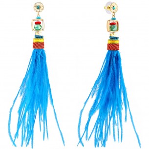 ALCADIR Color Silver Earrings Dangling with Ethnic Silver and Multicolor Rhodium Crystal and Feathers Pendant