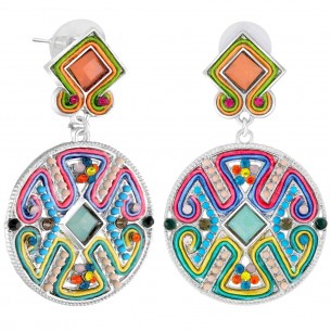 Boucles d'oreilles KANTARI Color Silver Pendantes pavées Ethnique Argent et Multicolore Rhodium Cristal