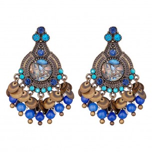 Boucles d'oreilles OSIRIS Blue Gold Pendantes courtes Pierre semi-précieuse Doré et Bleu Métal doré Cristal et Pierres de roche