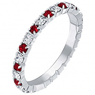 ELENA Red Silver ring Pavé bangle set Engagement ring Silver and Red Rhodium Zirconia set