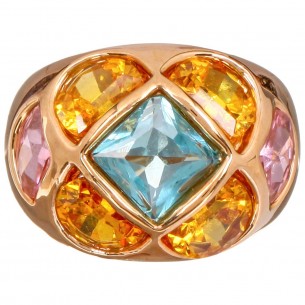Bague SPRINGDOME Color Gold Cocktail Pavé Bombé Doré et Multicolore Laiton doré à l'or fin Oxydes de zirconiums sertis 2