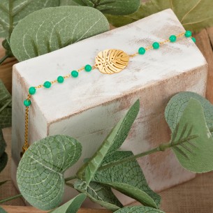 Bijoux bracelet feuille FOREST Menthe À l'O fin  acier inoxydable doré Rosé perles Bijoux Sauvages